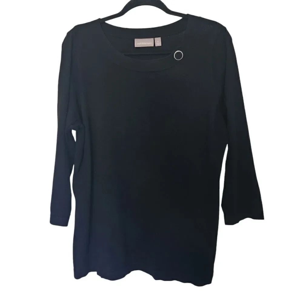 Croft And Barrow Womens Three Quarter Sleeve Grommet Detail Top Size XL